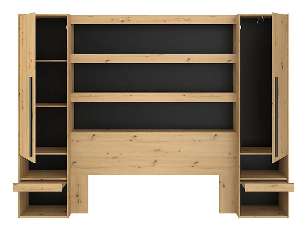 Lit coffre 140 x 190 cm LUDARO avec pont de lit VARLY - Coloris : Naturel et noir>Vente-unique New