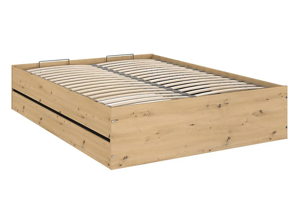 Lit coffre 140 x 190 cm LUDARO avec pont de lit VARLY - Coloris : Naturel et noir>Vente-unique New