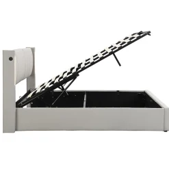 Gutent Lit coffre 140 x 190 cm,Lit rembourré,lit hydraulique,avec éclairage LED, avec espace de rangement,PU, gris* Lit Coffre