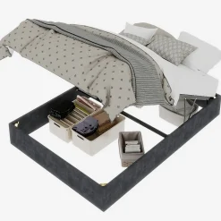 Lit Coffre Ado 140x200 cm - Lit Double Avec Vérins Hydrauliques, Bas et Moderne, Sans Tête de Lit, Sans Matelas, Velours Gris><noscript><img width=