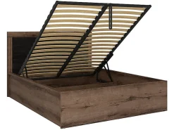 Lit coffre adulte 2 places 140x200 avec cadre sommier et rangement, coloris Chêne marron foncé/Chêne noir><noscript><img width=