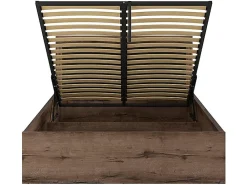 Lit coffre adulte 2 places 140x200 avec cadre sommier et rangement, coloris Chêne marron foncé/Chêne noir><noscript><img width=
