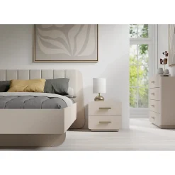 Lit coffre AMALIE 180x200 cm Tete tapissée tissu beige Sommier inclus Matelas non inclus>Meublorama Online