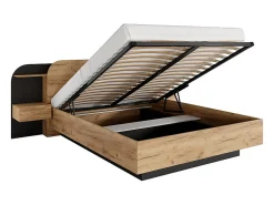 Lit coffre avec chevets 160 x 200 cm - Avec LEDs - Coloris : Naturel et noir + Matelas - JUVISIA><noscript><img width=