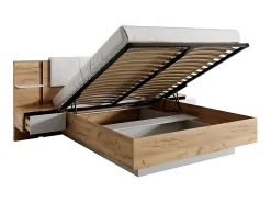 Lit coffre avec chevets 160 x 200 cm - Avec LEDs - Coloris : Naturel et blanc + Matelas - ELYNIA><noscript><img width=