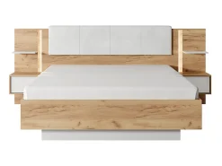 Lit coffre avec chevets 160 x 200 cm - Avec LEDs - Coloris : Naturel et blanc + Matelas - ELYNIA><noscript><img width=