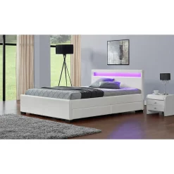 Lit coffre avec LED 160 x 200 cm blanc - ENFIELD><noscript><img data-lazyloaded=