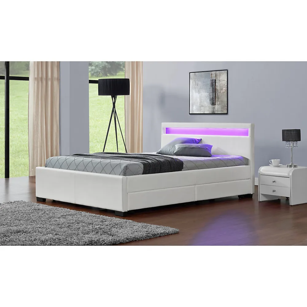 Lit coffre avec LED 160 x 200 cm blanc - ENFIELD>Concept Usine Outlet