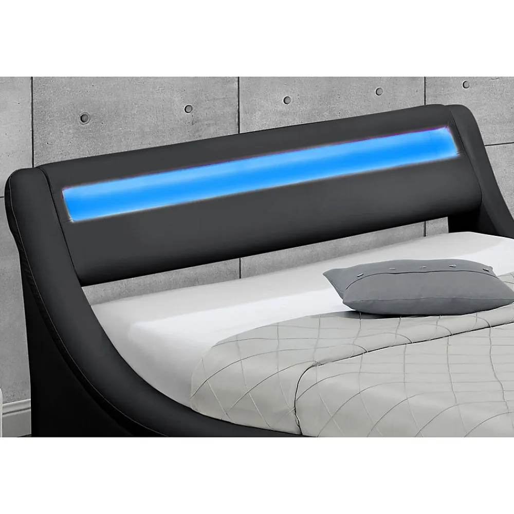 Lit coffre avec LED 140 x 190 cm noir - PORTLAND>Concept Usine Online