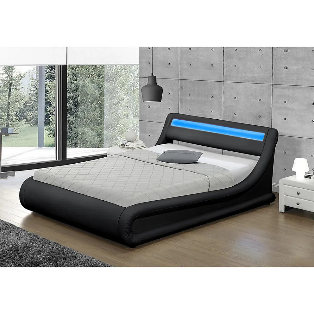 Lit coffre avec LED 140 x 190 cm noir - PORTLAND>Concept Usine Online