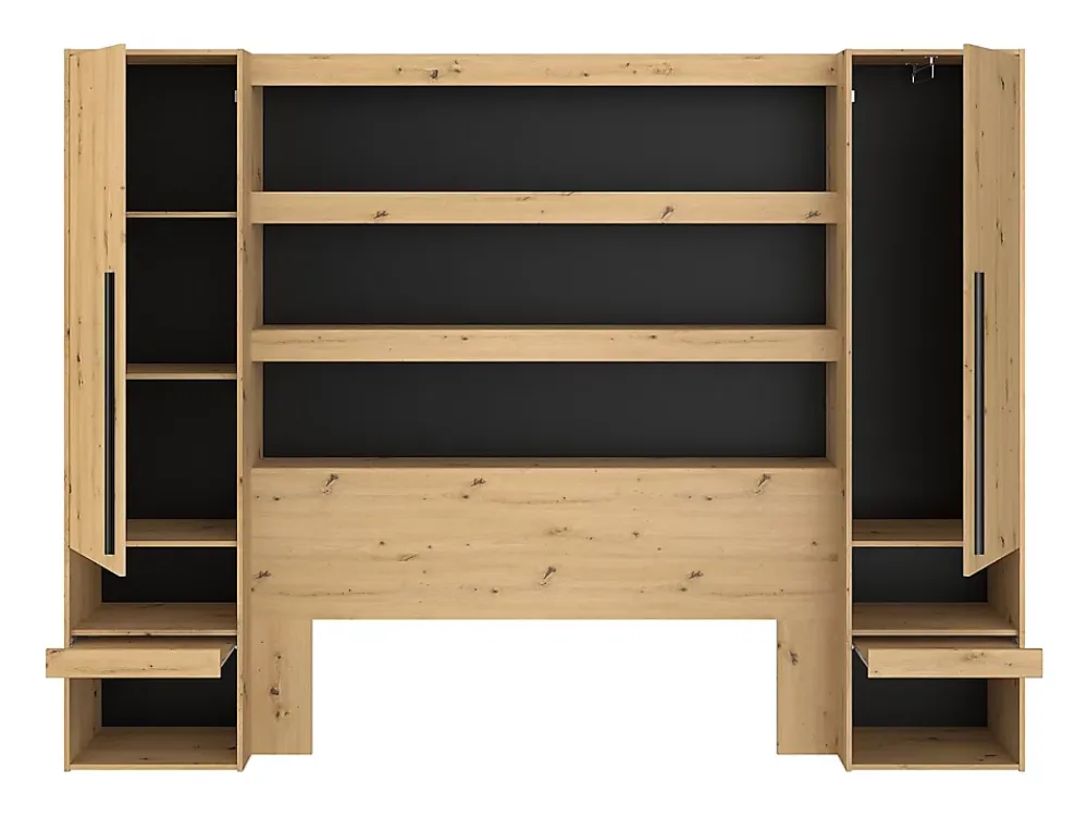 Vente-unique Lit coffre avec pont 140 x 190 cm - Coloris : Naturel et noir + Matelas - LUDARO* Lit Avec Rangement