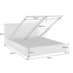 Sweeek Lit coffre avec sommier à lattes et tête de lit. finition velours côtelé gris. L 202 x P 148 x H 86cm* Lit Coffre