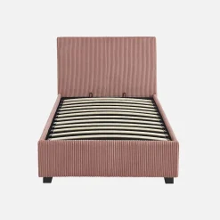 Sweeek Lit coffre avec sommier à lattes et tête de lit. finition velours côtelé rose. L 202 x P 97.5 x H 86cm* Lit Coffre