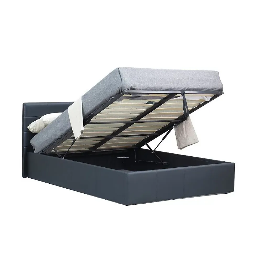 Meublorama Lit coffre avec sommier CANEL 160x200 en simili cuir, coloris noir* Lit Double