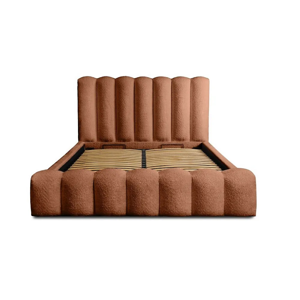 Lit coffre BADJA Tissu bouclé Terracota 140x200 cm Sommier relevable Design haut de gamme>Meublorama New