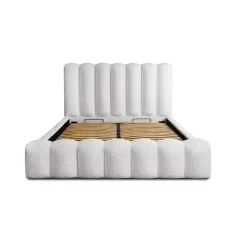 Meublorama Lit coffre BADJA Tissu bouclé Perle de lin 180x200 cm Sommier relevable Design haut de gamme* Lit Double