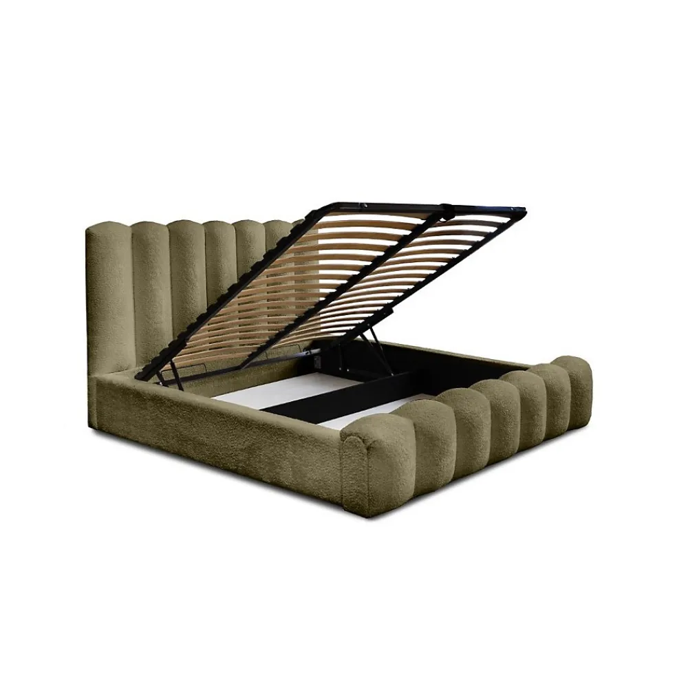 Lit coffre BADJA Tissu bouclé Sauge sèchée 160x200 cm Sommier relevable Design haut de gamme>Meublorama New