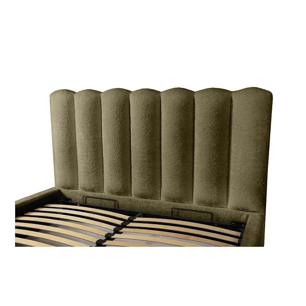 Lit coffre BADJA Tissu bouclé Sauge sèchée 160x200 cm Sommier relevable Design haut de gamme>Meublorama New