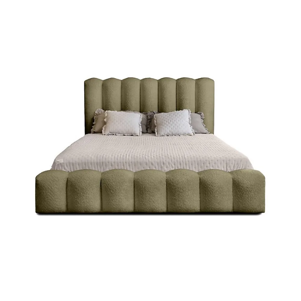Lit coffre BADJA Tissu bouclé Sauge sèchée 160x200 cm Sommier relevable Design haut de gamme>Meublorama New