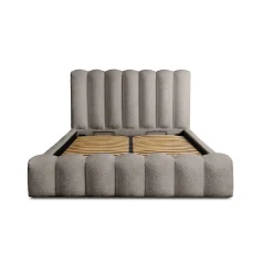 Lit coffre BADJA Tissu bouclé Taupe cendré 140x200 cm Sommier relevable Design haut de gamme><noscript><img width=