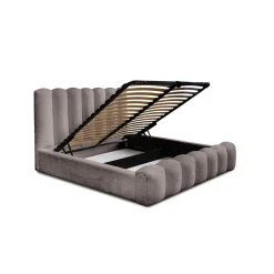 Lit coffre BADJA Tissu bouclé Taupe cendré 140x200 cm Sommier relevable Design haut de gamme><noscript><img width=