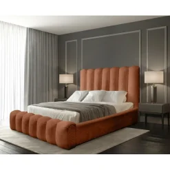 Lit coffre BADJA Tissu bouclé Terracota 180x200 cm Sommier relevable Design haut de gamme>Meublorama
