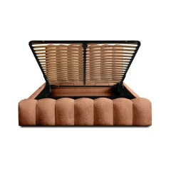 Lit coffre BADJA Tissu bouclé Terracota 180x200 cm Sommier relevable Design haut de gamme><noscript><img width=