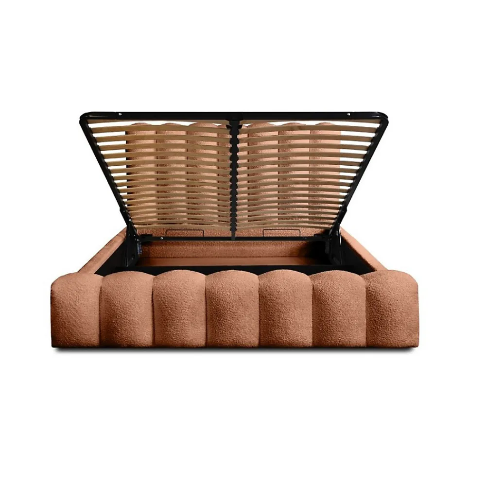 Lit coffre BADJA Tissu bouclé Terracota 180x200 cm Sommier relevable Design haut de gamme>Meublorama