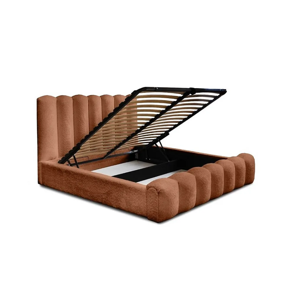 Lit coffre BADJA Tissu bouclé Terracota 180x200 cm Sommier relevable Design haut de gamme>Meublorama