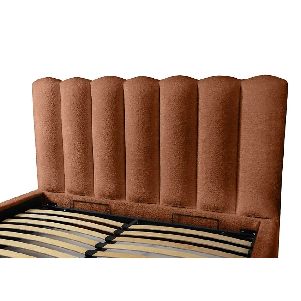 Lit coffre BADJA Tissu bouclé Terracota 180x200 cm Sommier relevable Design haut de gamme>Meublorama