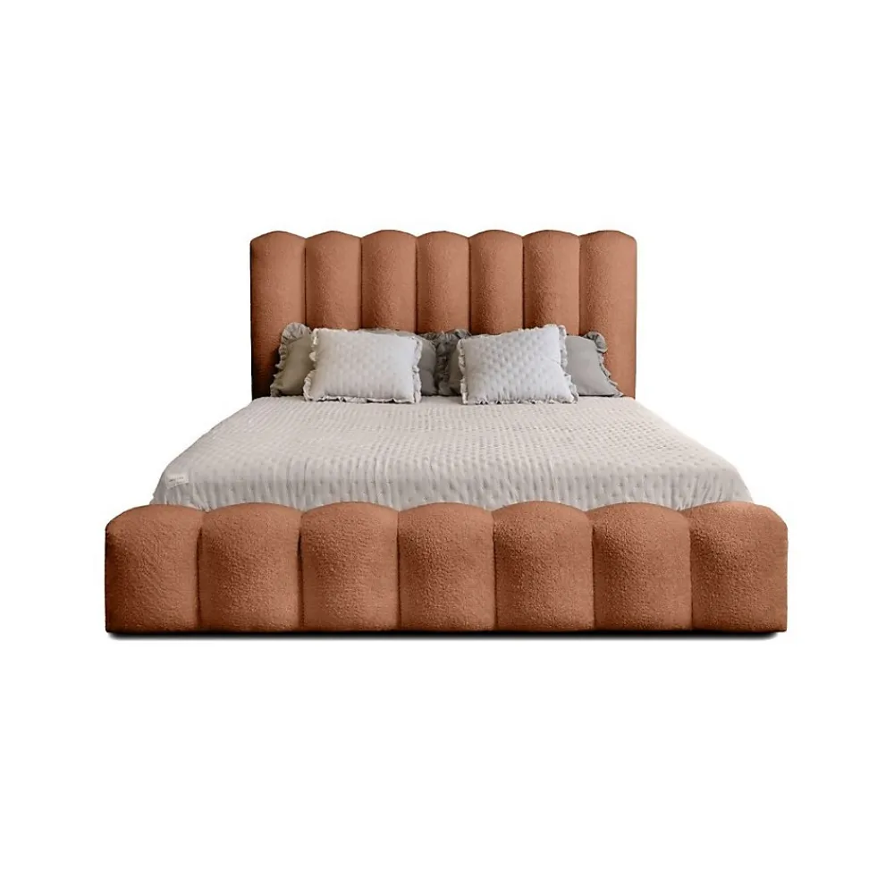 Lit coffre BADJA Tissu bouclé Terracota 180x200 cm Sommier relevable Design haut de gamme>Meublorama