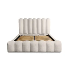 Lit coffre BADJA Tissu bouclé Ivoire rosé 140x200 cm Sommier relevable Design haut de gamme><noscript><img width=