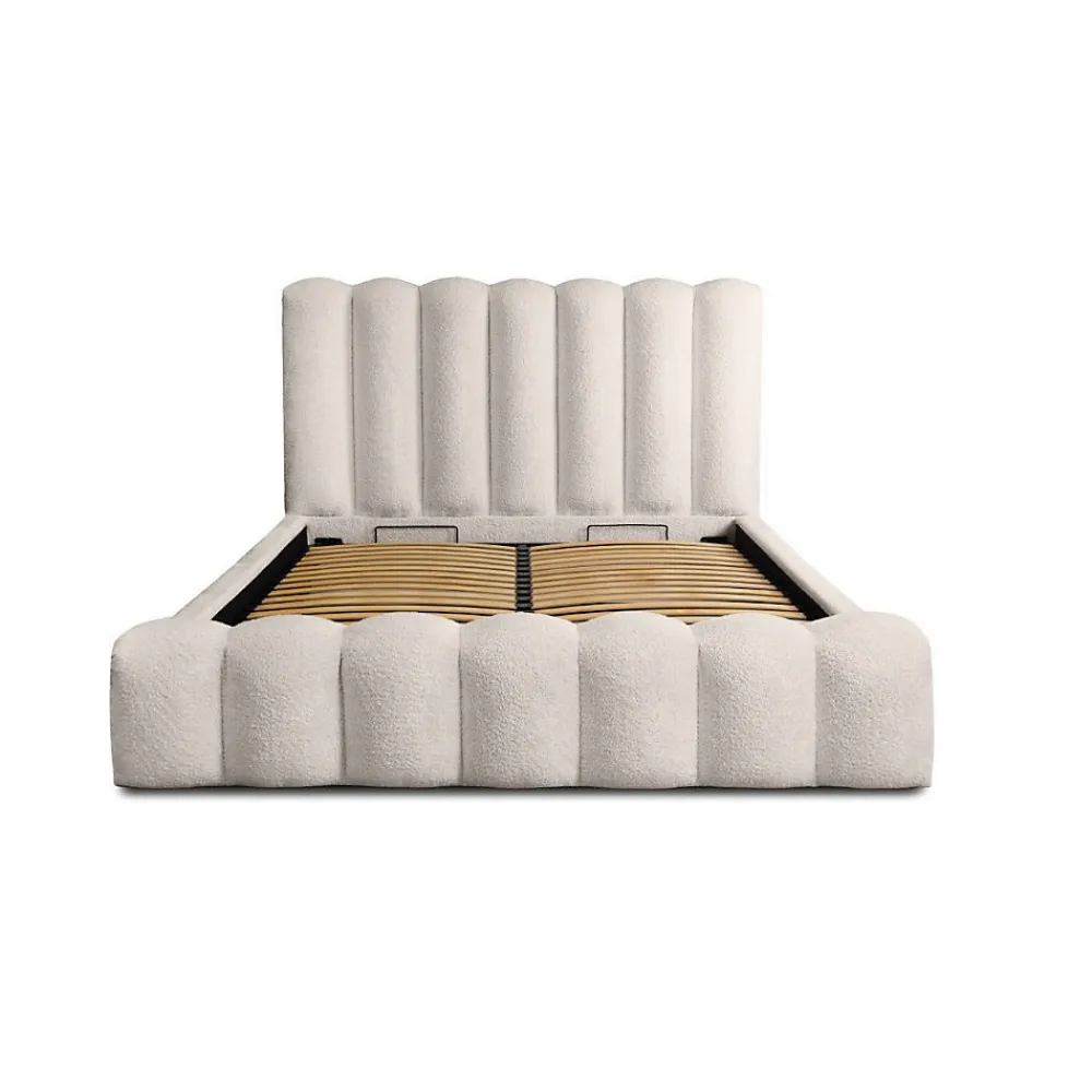 Lit coffre BADJA Tissu bouclé Ivoire rosé 140x200 cm Sommier relevable Design haut de gamme>Meublorama Discount