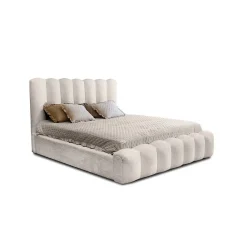 Lit coffre BADJA Tissu bouclé Ivoire rosé 140x200 cm Sommier relevable Design haut de gamme><noscript><img width=
