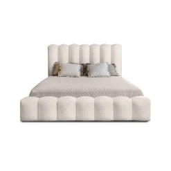 Lit coffre BADJA Tissu bouclé Ivoire rosé 140x200 cm Sommier relevable Design haut de gamme><noscript><img width=