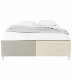 Lit Coffre Bicolore 160x200 cm Velours Alcantara beige et sable avec Matelas et Rangement Integre><noscript><img width=