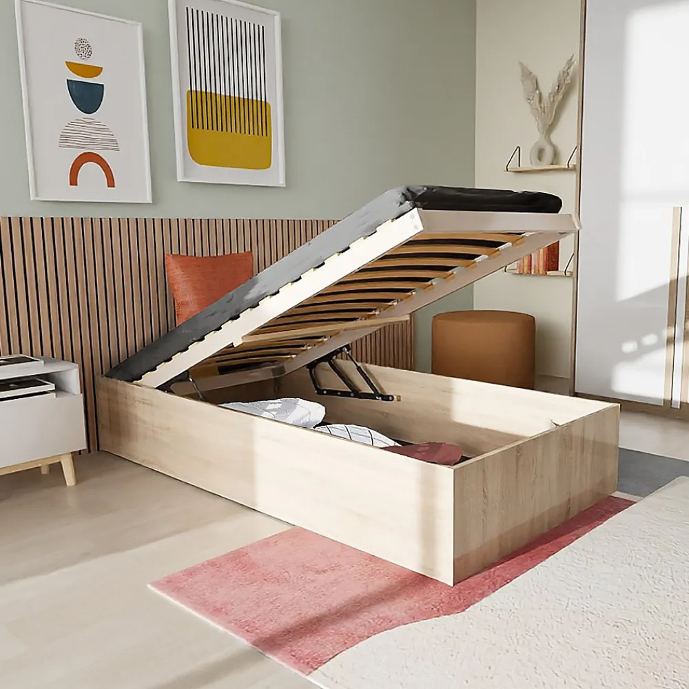 Lit coffre BILBAO 90x200 cm + sommier / Décor chêne blanchi>Weber Industries Best
