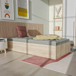 Lit coffre BILBAO 90x200 cm + sommier / Décor chêne blanchi><noscript><img width=