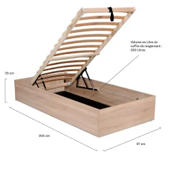 Lit coffre BILBAO 90x200 cm + sommier / Décor chêne blanchi><noscript><img width=