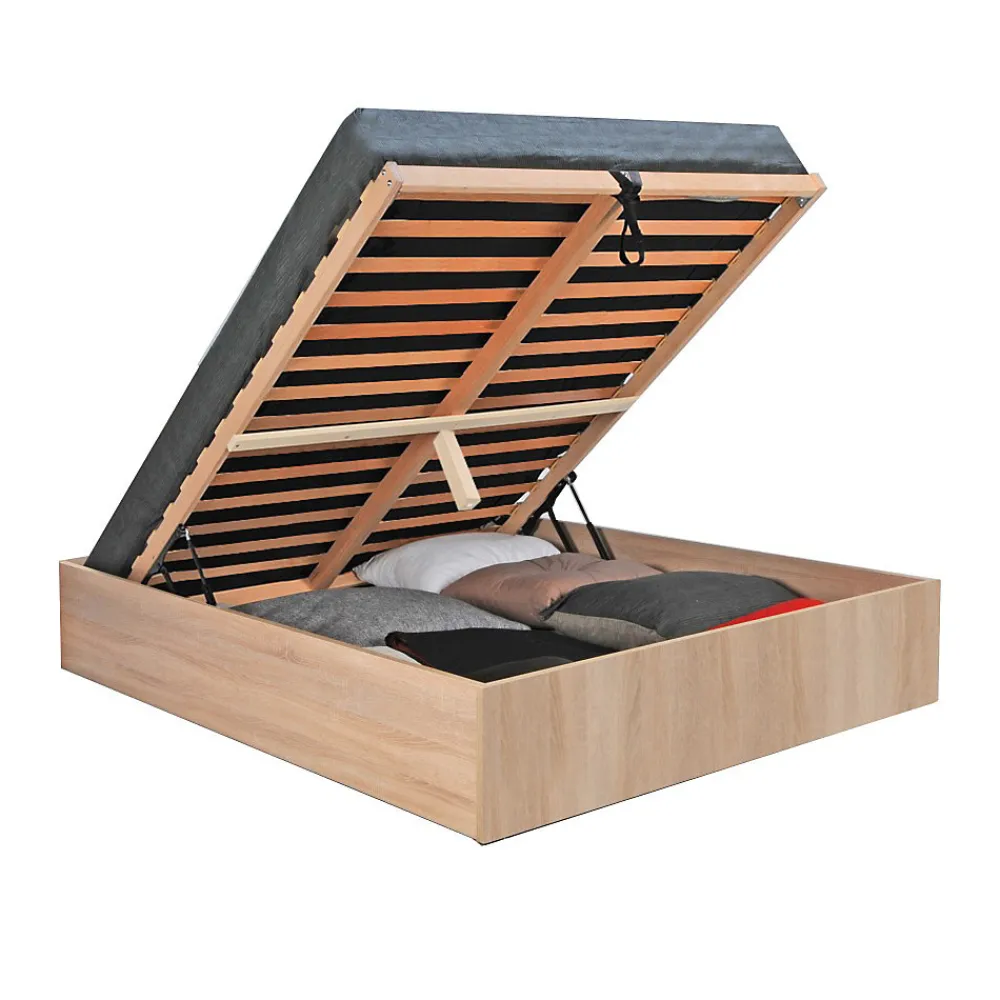Lit coffre BILBAO 140x190 cm + sommier / Décor chêne blanchi>Weber Industries