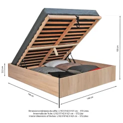 Lit coffre BILBAO 140x190 cm + sommier / Décor chêne blanchi><noscript><img width=