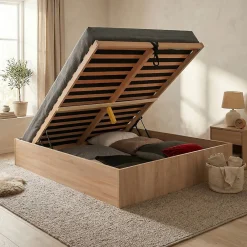 Lit coffre BILBAO 160x200 cm + sommier / Décor chêne blanchi>Weber Industries Online