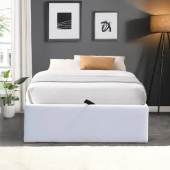 Lit coffre blanc - 100x200 cm - 12 lattes - montage rapide - revetement facile d'entretien - - style moderne><noscript><img width=