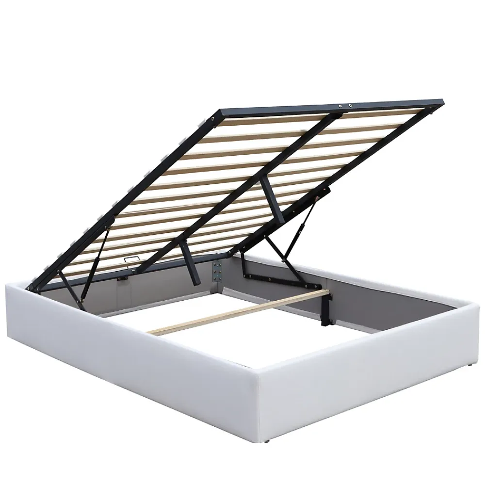 King Of Dreams Lit coffre blanc Loris - 140x190 cm - avec pieds - matelas 2x12 lattes - facile entretien - confort optimal - style moderne -* Lit Coffre