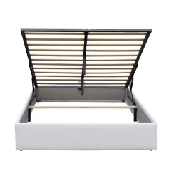 King Of Dreams Lit coffre blanc Loris - 140x190 cm - avec pieds - matelas 2x12 lattes - facile entretien - confort optimal - style moderne -* Lit Coffre