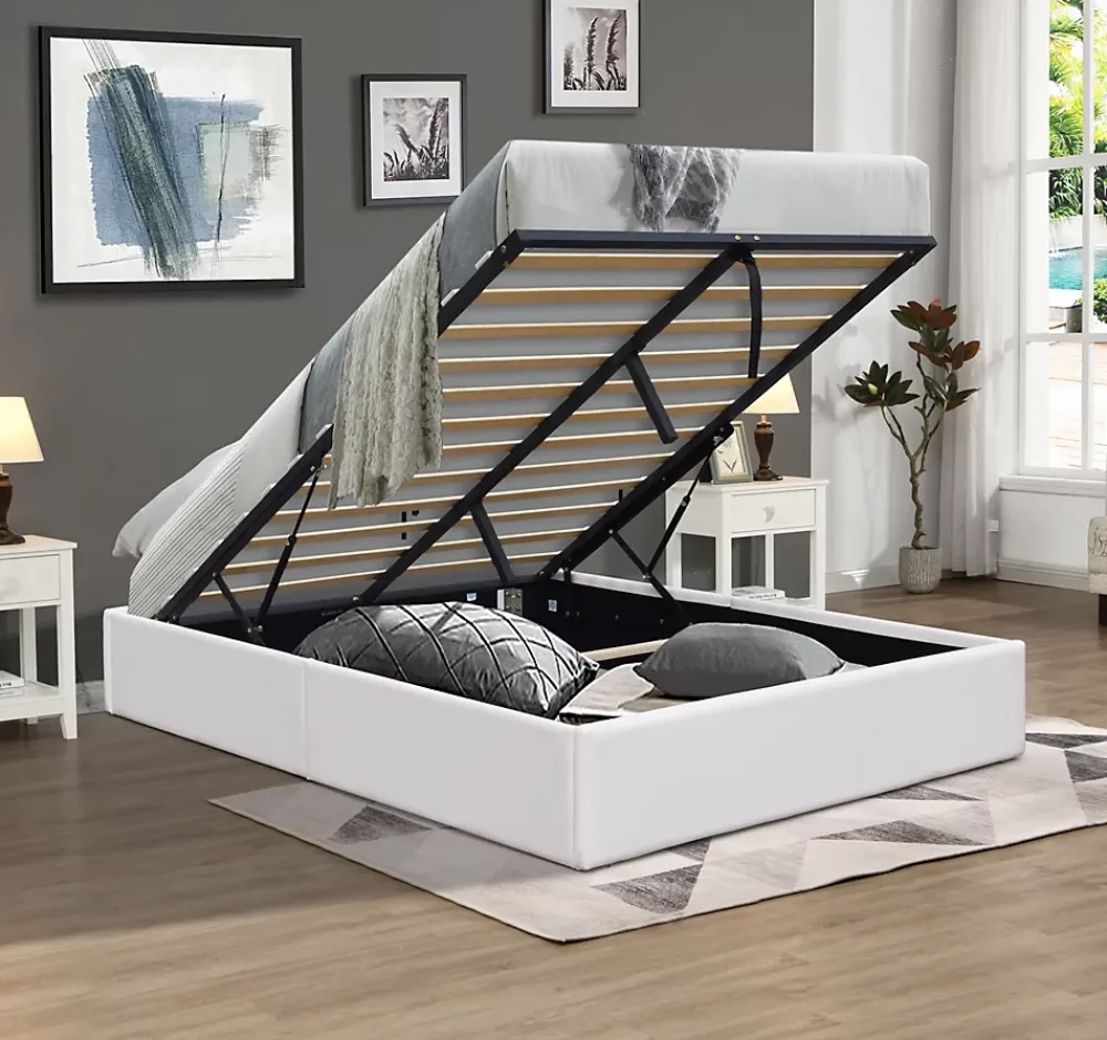 King Of Dreams Lit coffre blanc 120x190 cm - 12 lattes - montage rapide - confort optimal - usage quotidien -* Lit Coffre