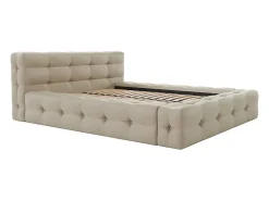 Lit coffre capitonné 140 x 190 cm - Tissu chiné - Beige + Matelas - LERUCO><noscript><img width=