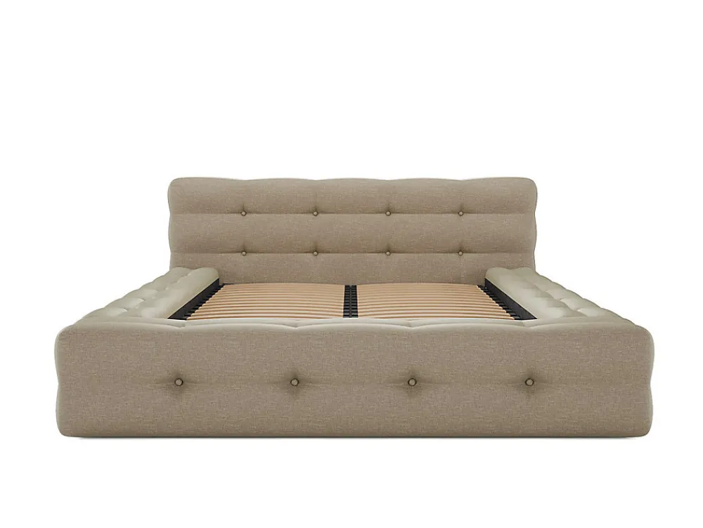 Lit coffre capitonné 140 x 190 cm - Tissu chiné - Beige + Matelas - LERUCO>Vente-unique New