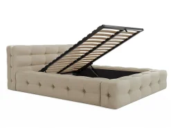Lit coffre capitonné 140 x 190 cm - Tissu chiné - Beige + Matelas - LERUCO><noscript><img width=