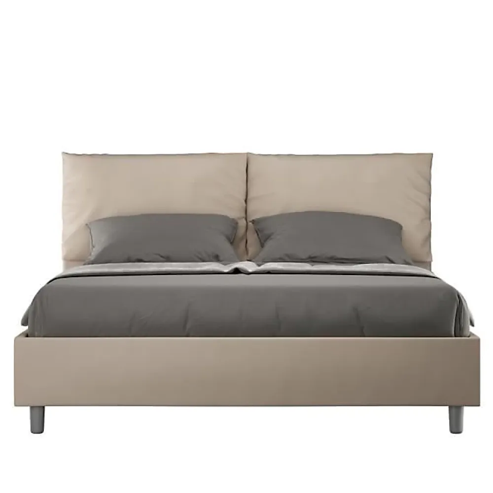 Ityhome Lit coffre capitonné simili cuir gris tourterelle Antea 160x200* Lit Coffre